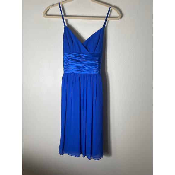 Maggie London Petites Blue Spaghetti Strap Empire Waist Cocktail Dress Sz 2P - Picture 1 of 2